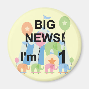 Big News Circus 1st Birthday T-shirts en cadeautje Magneet