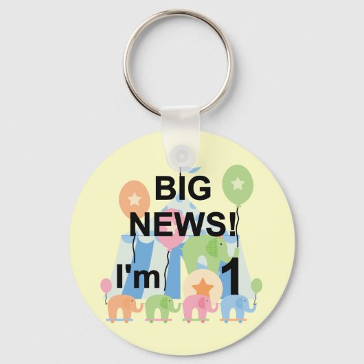 Big News Circus 1st Birthday T-shirts en cadeautje Sleutelhanger (Voorkant)