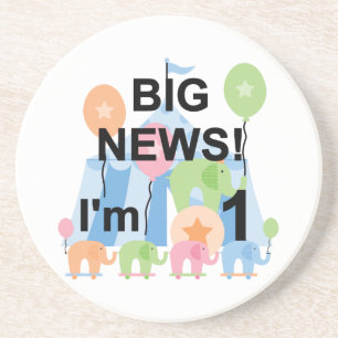 Big News Circus 1st Birthday T-shirts en cadeautje Zandsteen Onderzetter