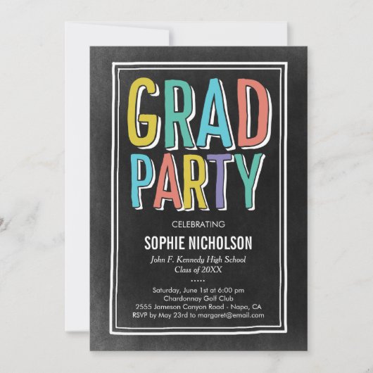 Big News Graduation Party Invitation Chalk Kaart (Voorkant)