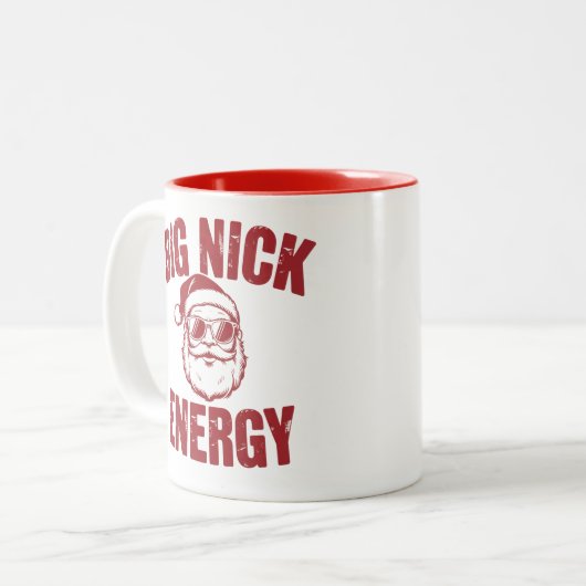 Big Nick Energy Funny Santa Rude Kerstgrap Tweekleurige Koffiemok (Voorkant links)