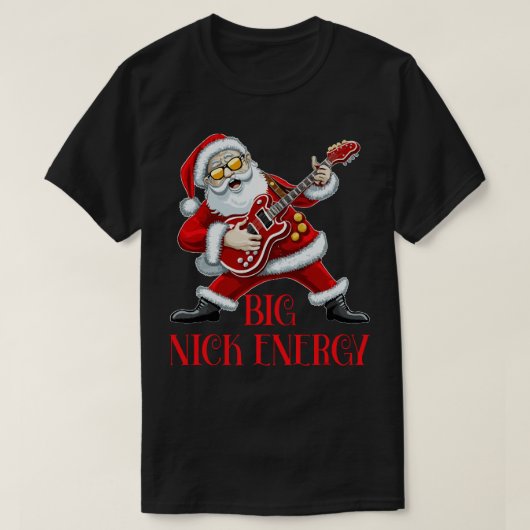 Big Nick Energy Grappige Kerstman Gitarist T-shirt (Design voorkant)