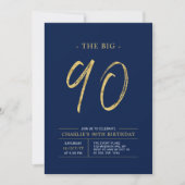Big Ninety | Goud & Navy Blue 90ste verjaardagsfee Kaart (Voorkant)