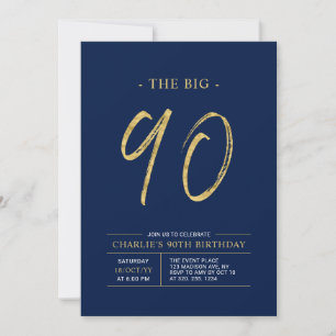 Big Ninety   Goud & Navy Blue 90ste verjaardagsfee Kaart