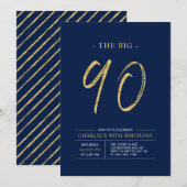 Big Ninety | Goud & Navy Blue 90ste verjaardagsfee Kaart (Voorkant / Achterkant)