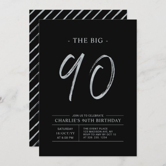 Big Ninety | Zilver & Zwart 90ste verjaardagsfeest Kaart (Voorkant / Achterkant)