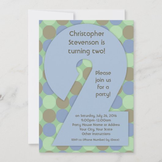 Big Number 2 2nd Boys Birthday Party Invitations, Kaart (Voorkant)