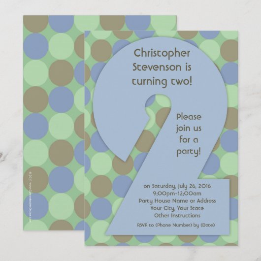 Big Number 2 2nd Boys Birthday Party Invitations, Kaart (Voorkant / Achterkant)
