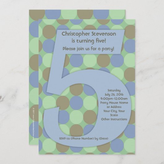 Big Number 5 Boy 5th Birthday Party Kaart (Voorkant / Achterkant)