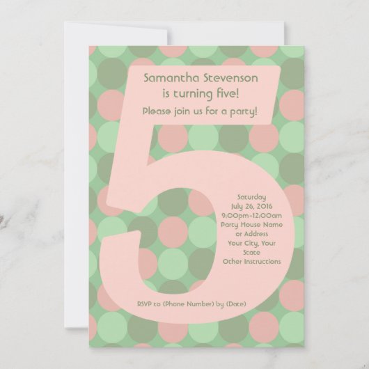 Big Number 5 Girl's 5e verjaardag Kaart (Voorkant)