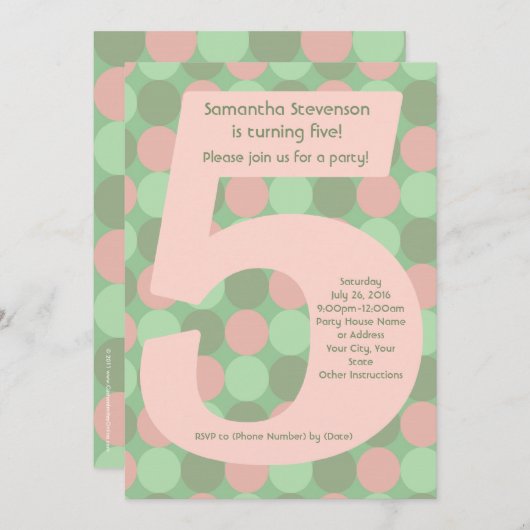 Big Number 5 Girl's 5e verjaardag Kaart (Voorkant / Achterkant)