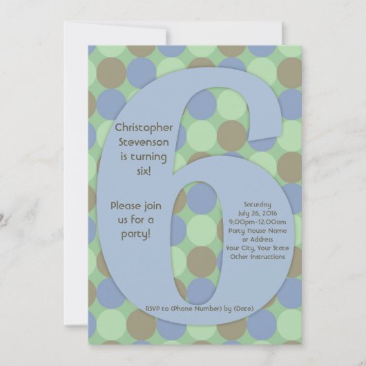 Big Number 6 Boy 6th Birthday Party Kaart (Voorkant)