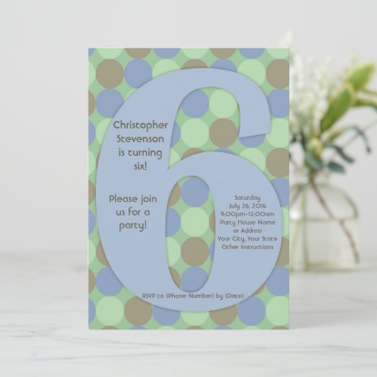 Big Number 6 Boy 6th Birthday Party Kaart (Staand voorkant)