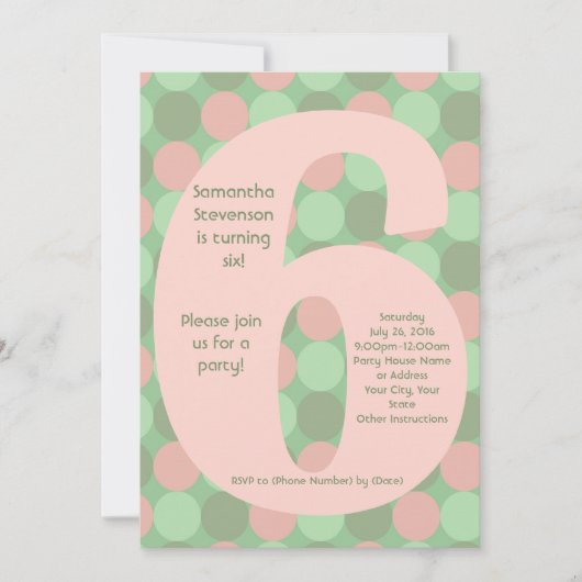 Big Number 6 Girl's 6e verjaardag Kaart (Voorkant)