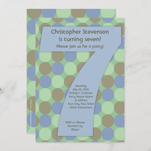 Big Number 7 7th Boy's Birthday Party Kaart (Voorkant / Achterkant)