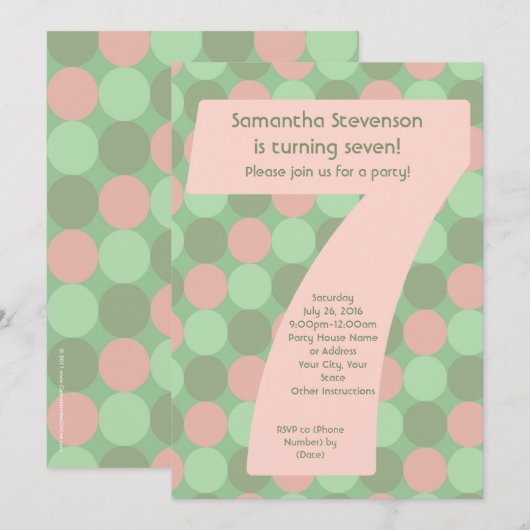 Big Number 7 Girl's 7e verjaardag Kaart (Voorkant / Achterkant)