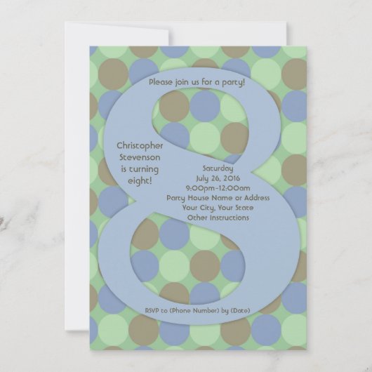 Big Number 8 8th Boy's Birthday Party Kaart (Voorkant)