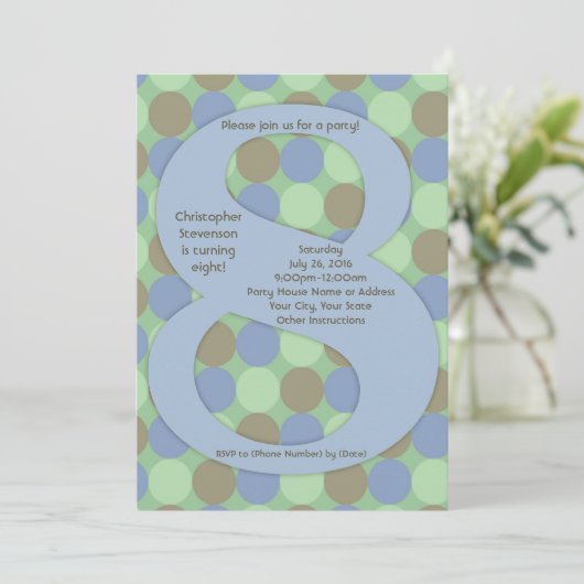 Big Number 8 8th Boy's Birthday Party Kaart (Staand voorkant)