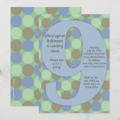 Big Number 9, 9th Boy's Birthday Party Kaart (Voorkant / Achterkant)