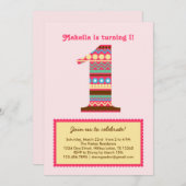 Big Number One Birthday-uitnodiging Kaart (Voorkant / Achterkant)