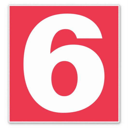 Big Number Six in rood en wit op een Sticker (Voorkant)