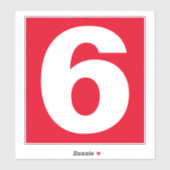 Big Number Six in rood en wit op een Sticker (Vel)