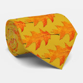 Big Oak Leaves Pattern Gold Oranje Herfst Stropdas (Opgerold)