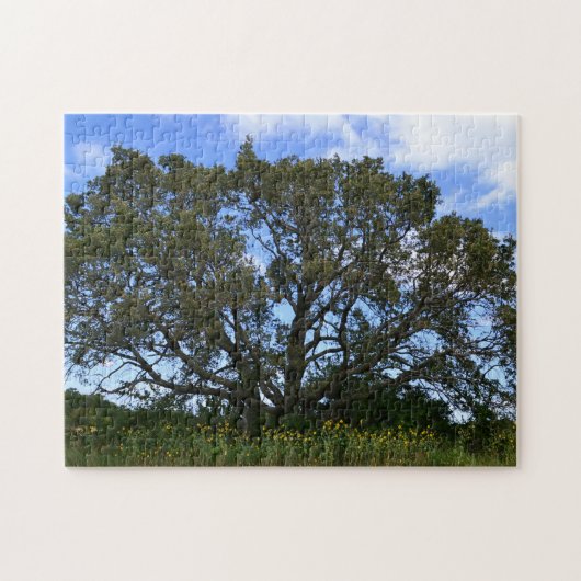 Big Oak Tree Meadow en Zonnebloemen Puzzel Legpuzzel (Horizontaal)