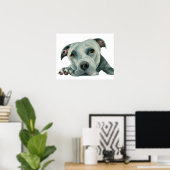 Big Ol'Head | Pit Bull Dog Waterverf Painting Poster (Thuiskantoor)