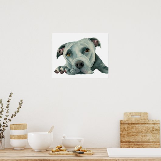 Big Ol'Head | Pit Bull Dog Waterverf Painting Poster (Keuken)