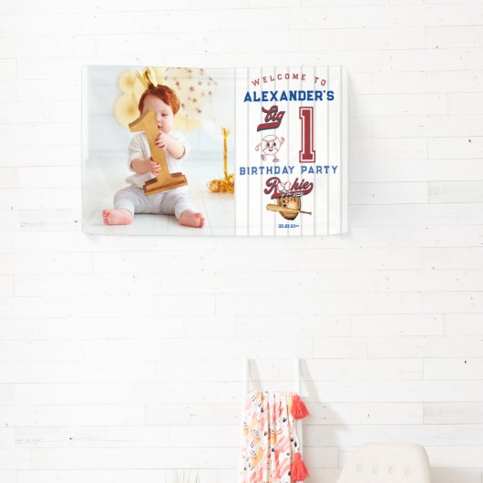 Big One Baseball Rookie Eerste Verjaardag Welkom Spandoek (Insitu)