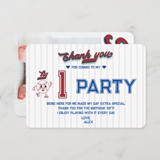 Big One Baseball Rookie van het jaar Eerste Verjaa Bedankkaart (Voorkant / Achterkant)