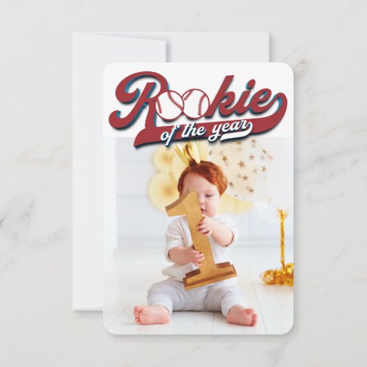 Big One Baseball Rookie van het jaar Eerste Verjaa Bedankkaart (Achterkant)