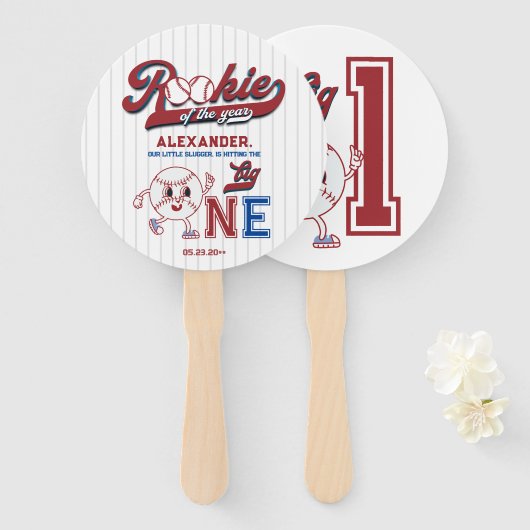 Big One Baseball Rookie van het jaar Eerste Verjaa Handwaaier (Voorkant en achterkant)