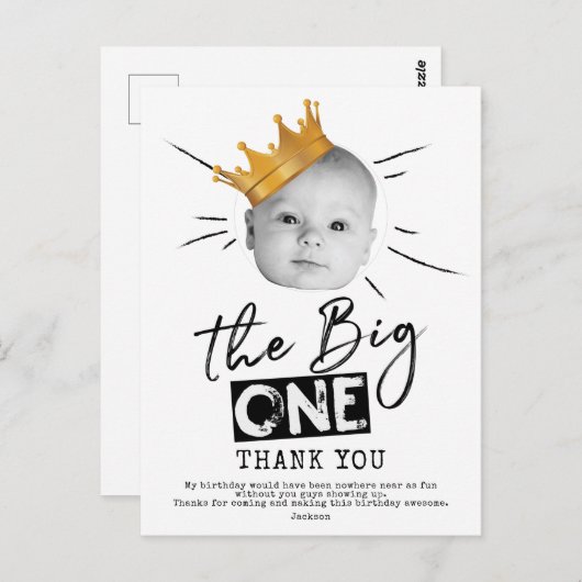 Big One Eerste Verjaardag Foto Dank u Briefkaart (Voorkant / Achterkant)