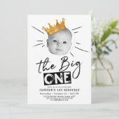 Big One First Birthday Modern Photo Black White Kaart (Staand voorkant)