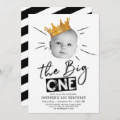 Big One First Birthday Modern Photo Black White Kaart (Voorkant / Achterkant)
