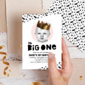 Big One First Birthday Modern Photo Black White Kaart