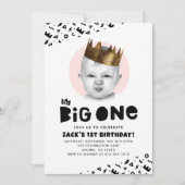 Big One First Birthday Modern Photo Black White Kaart (Voorkant)