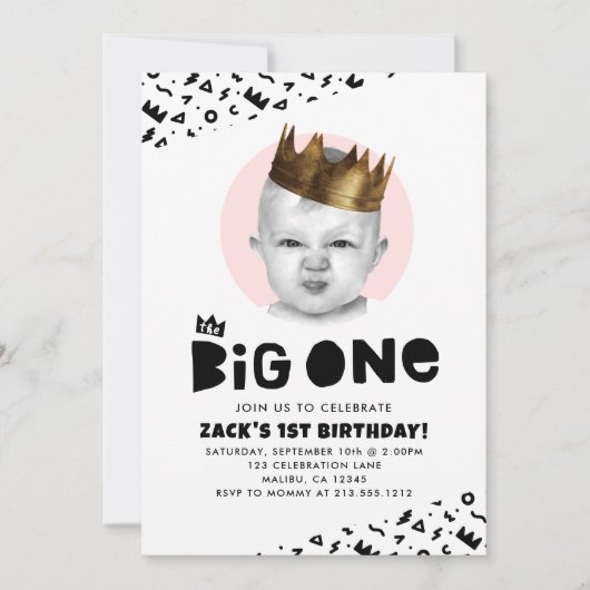 Big One First Birthday Modern Photo Black White Kaart (Voorkant)