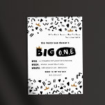 BIG One First Birthday-uitnodiging Kaart<br><div class="desc">Ideaal voor een berucht feest voor je muren die Biggie krijgen! De Rap/Hip-hopthema van 90...  eerste uitnodiging van de verjaardag. Het ontwerp kenmerkt gewaagde teksten en een patroon van 90's kronkelen.</div>