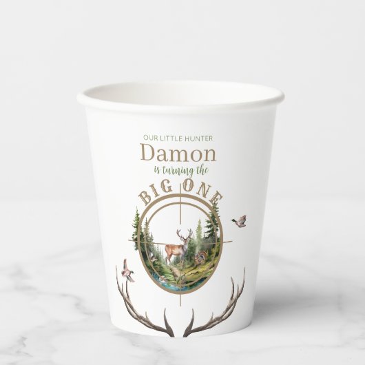 Big One Hunting First Birthday Papieren Bekers (Voorkant)