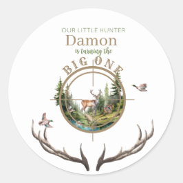 Big One Hunting First Birthday Ronde Sticker