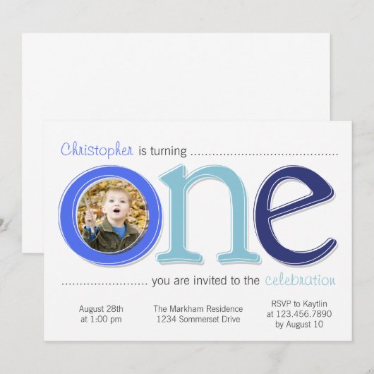 Big One met Photo Cutout Birthday Card - blauw Kaart (Voorkant / Achterkant)