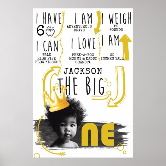 BIG ONE mijlpaal grafiek Zwart Wit Geel Poster (Voorkant)