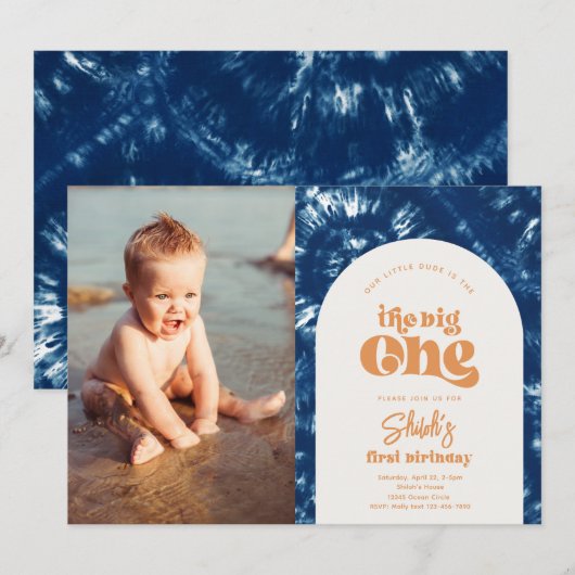 Big One Photo Birthday Invitation | Surfen Kaart (Voorkant / Achterkant)