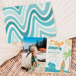 Big One Photo Invitation Beach Birthday Kaart