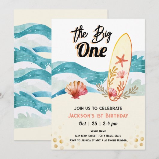 Big One Surfen 1e Verjaardag sinaasappel Kaart (Voorkant / Achterkant)