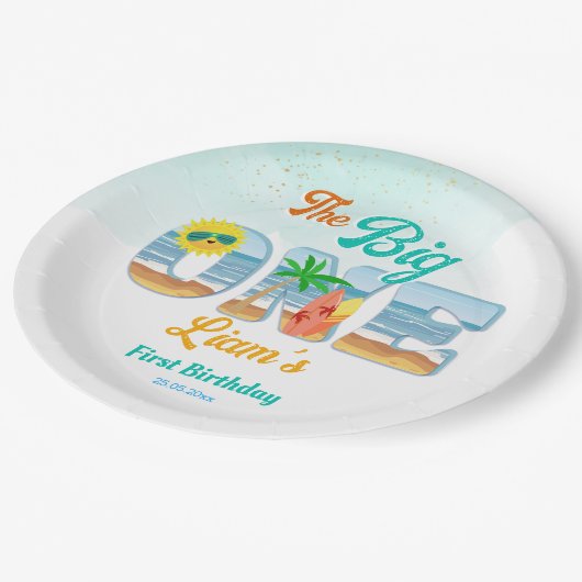 Big One surfen strand zomer verjaardag servies Papieren Bordje (Gekanteld)