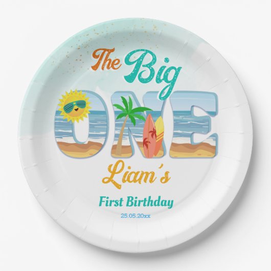Big One surfen strand zomer verjaardag servies Papieren Bordje (Voorkant)
